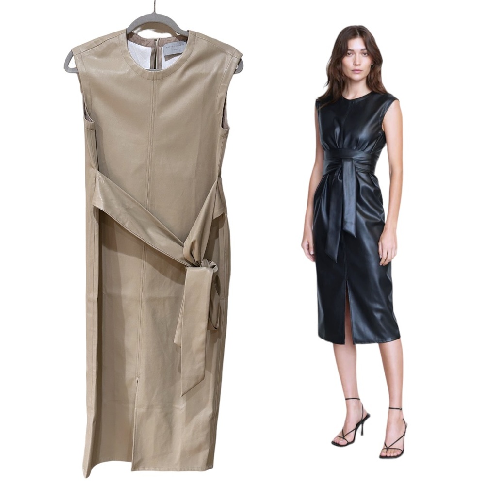 Modern Citizen Leather Midi Dress in Beige